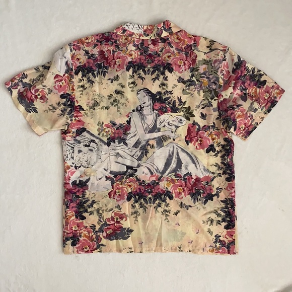 {VTG} Wayne Rogers | 100% Silk Floral Button Up Short Sleeve Top Art To Wear (S) - Picture 10 of 16